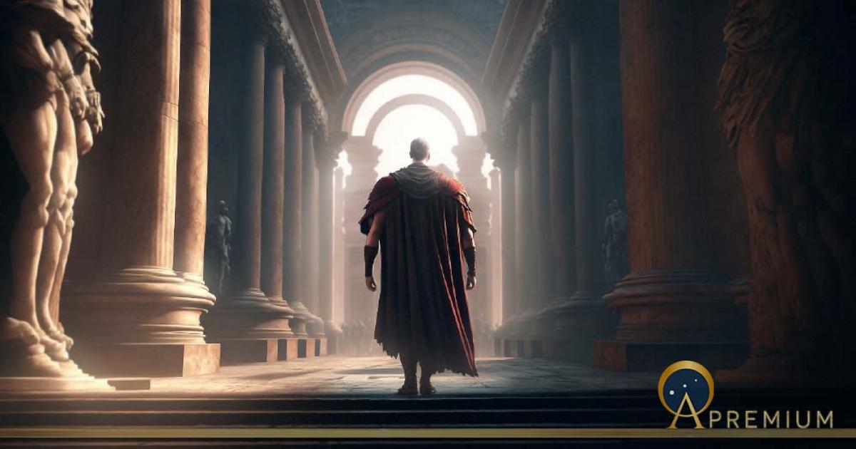 Roma emperor walking along a colonnade (Giordano Aita/ Adobe Stock)