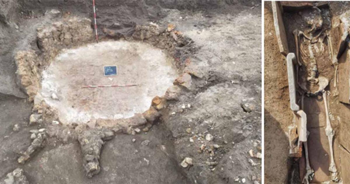 Left, Lime-working pit. Right; Early Medieval grave at Nola.    Source: Soprintendenza Napoli
