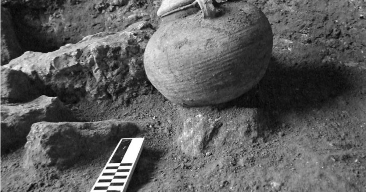 Roman cooking pot with most likely the remains of a cremated Roman Legionary, found at the Roman military camp discovered at Legio, by Tel Megiddo 