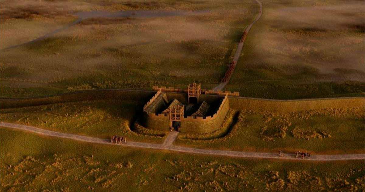 The small fortlet shown in a digitally generated image here, was located along the Antonine Wall in Scotland.  	Source: Historic Environment Scotland
