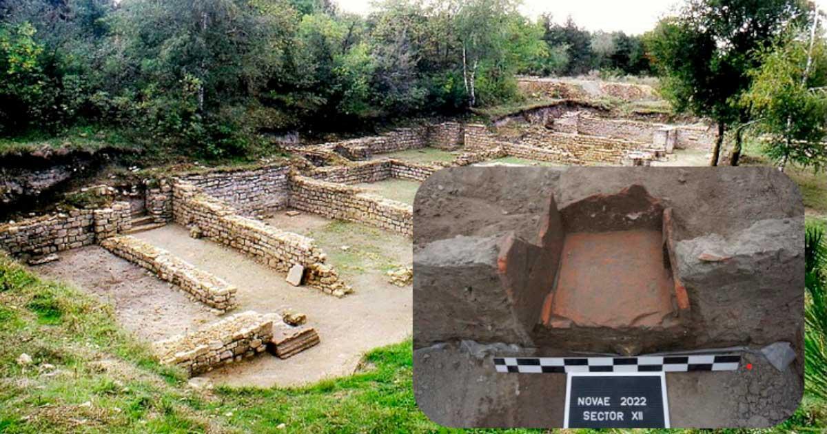 Part of the Novae Roman military camp. (Kleo73 / CC BY-SA 3.0) Insert: Ancient Roman fridge found at the site. Source: P. Dyczek / PAP