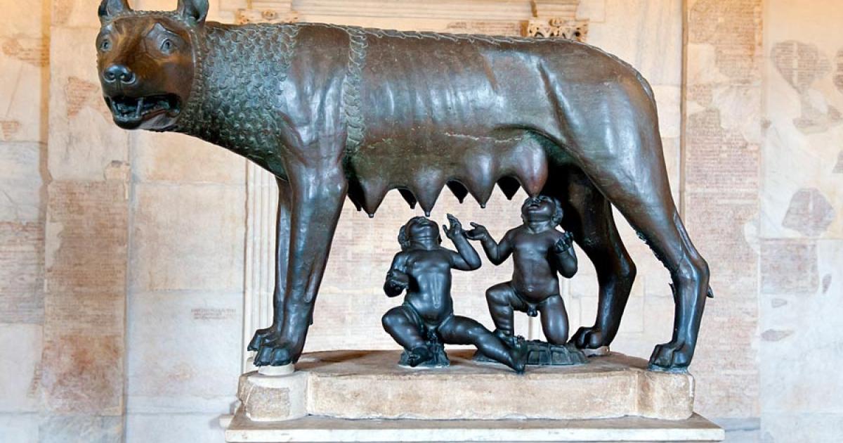 Statue of Romulus and Remus suckling on a she wolf. Their famous story was one of attempted Roman infanticide but were saved by the she wolf, now a major symbol of the Roman Empire. 						Source: borzywoj / Adobe Stock