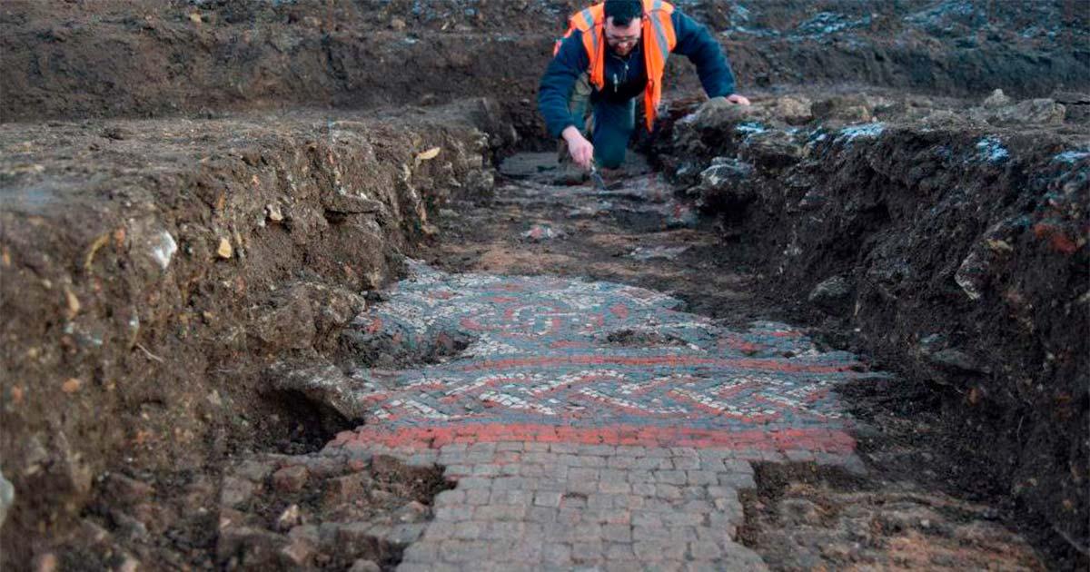 Remains of the Roman mosaic discovered at Olney, England. Source: Oxford Archaeology