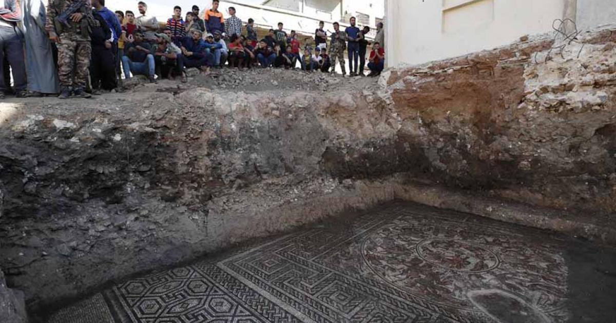 This impressive, massive, Roman era mosaic was found in a 4th century BC building in Homs Governate, Syria. It includes rare depictions of the Trojan War.      Source: Nabu Museum, Syria