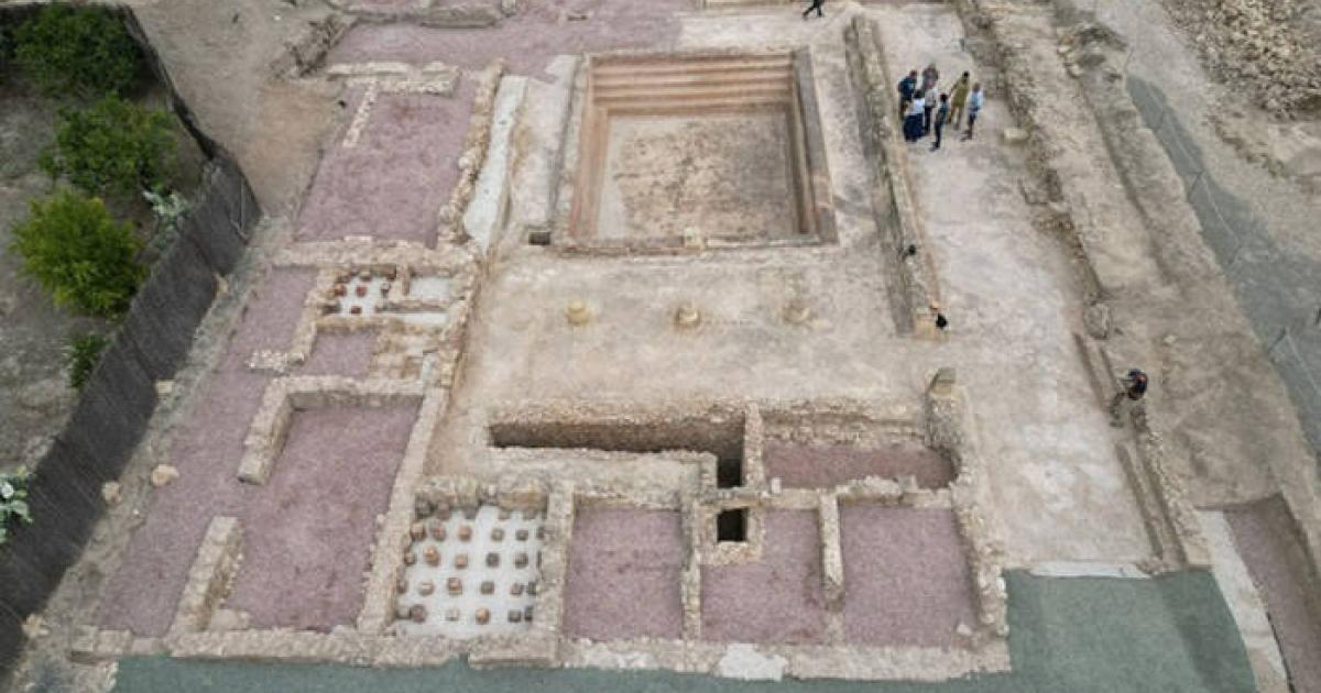 Aerial view of the Eastern Baths excavation site at La Alcudia, Spain