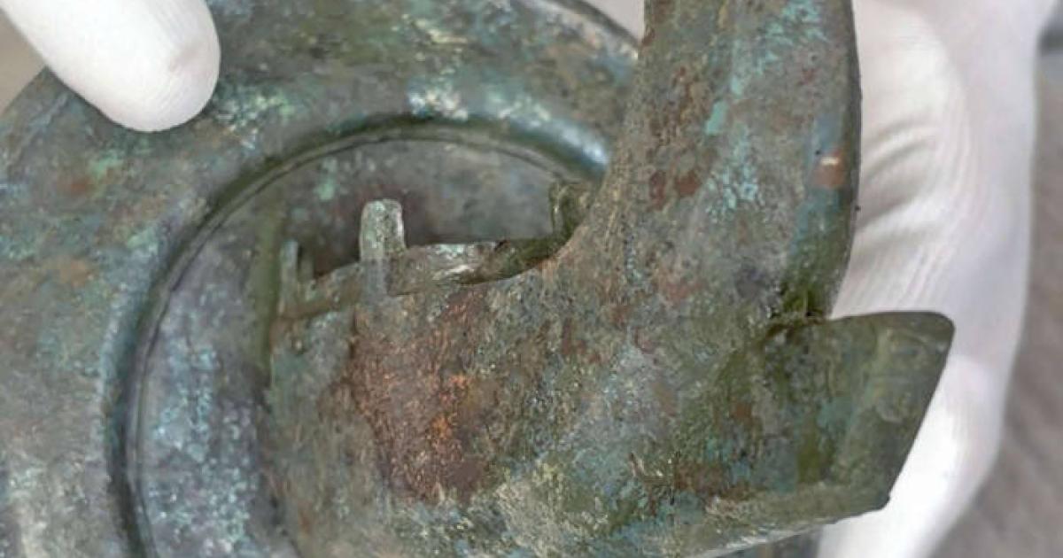 The restored bronze Roman ship's prow discovered at Salzburg's Neue Residenz.