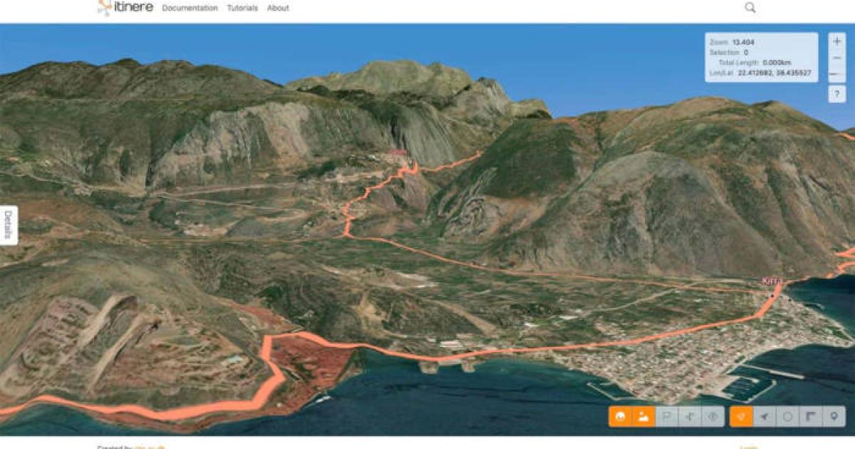 Itiner-e Roman Road network screenshot showing path through mountain passes.