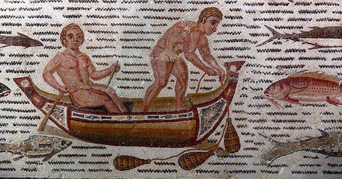 Mosaic with fishing scene, 3rd century Roman.