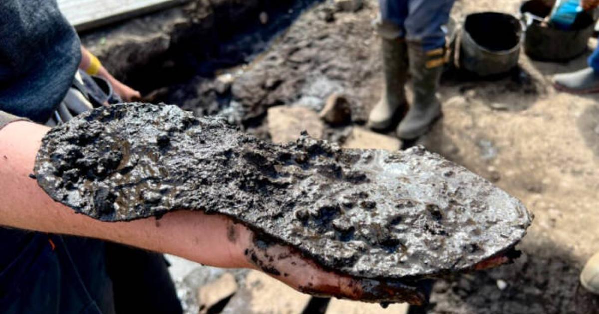 Remains of the large shoe recovered at the Magna Roman Fort site, England.