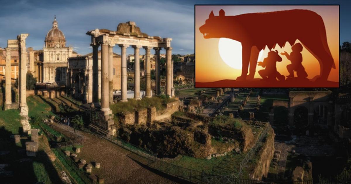 Main: Roman Forum (Ivan Kurmyshov / Adobe Stock). Inset: Statue of Romulus and Remus in Rome (pict rider / Adobe Stock)