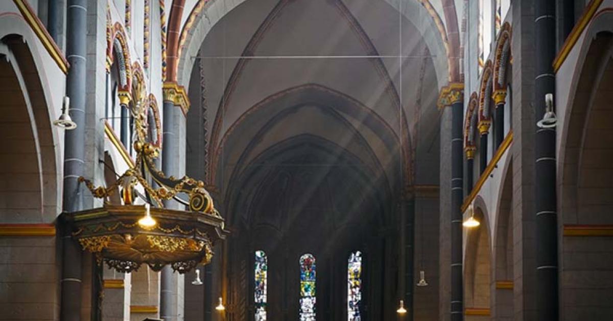 Sunbeams illuminating a church 