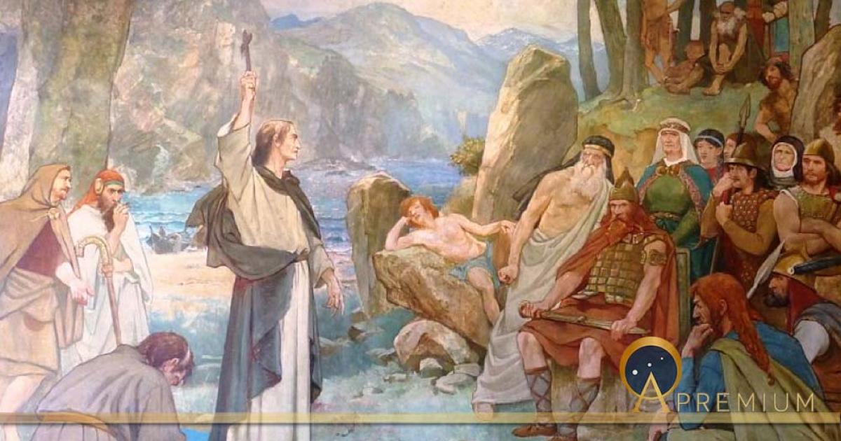 Saint Columba converting King Brude of the Picts to Christianity by William Hole (1899) (Public Domain)