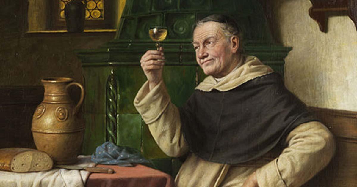 Detail of ‘Monk tasting wine’ by Josef Wagner-Höhenberg.
