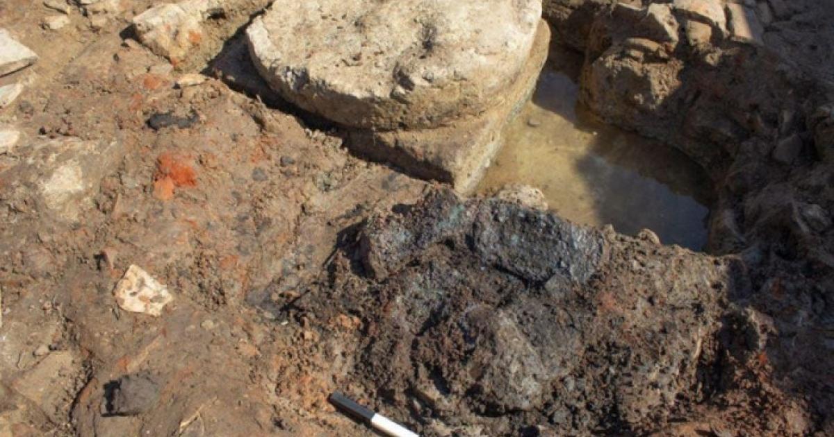 Close-up of the charred bronze sheets found at the Samikon temple excavation