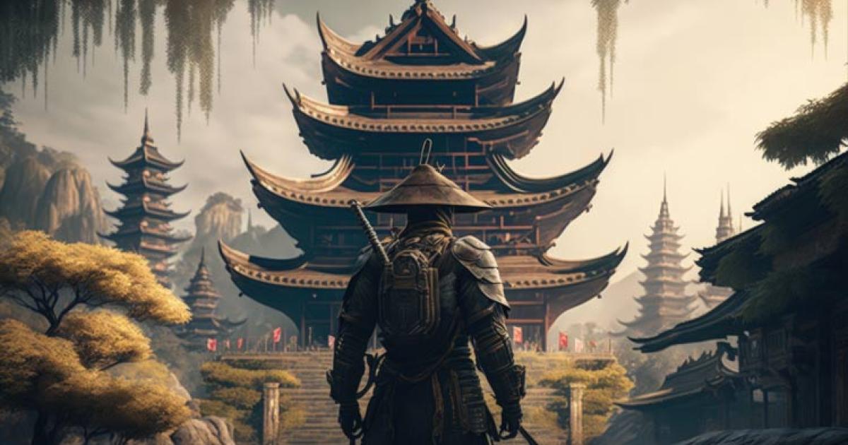 Samurai and oriental temple in the background, samurai with armor, Generative AI Source: Kaleb/Adobe Stock 