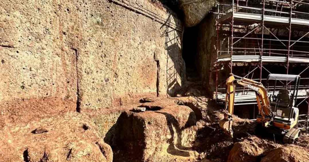 The huge Etruscan tomb that has been recently discovered at San Giuliano Necropolis, Marturanum Park, Italy.  Source: Superintendency of Archaeology, Fine Arts and Landscape for the Province of Viterbo and Southern Etruria