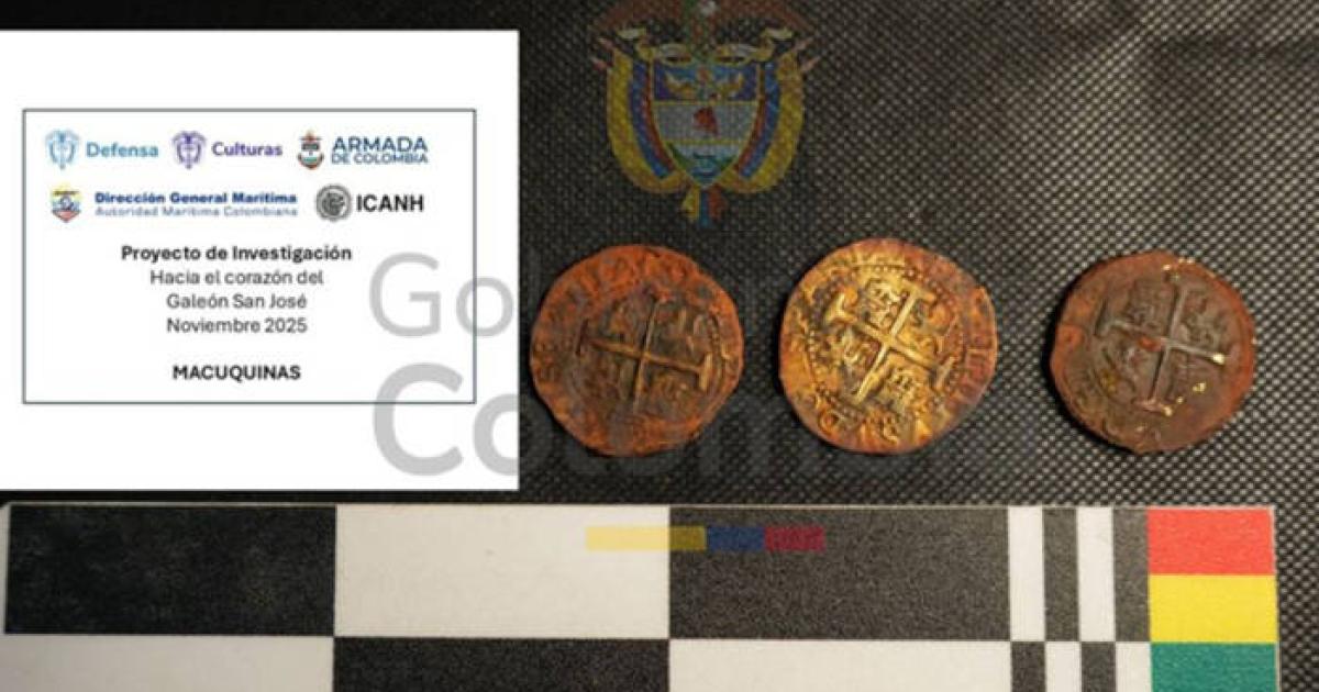 Three gold coins recovered from the San Jose wreck site.