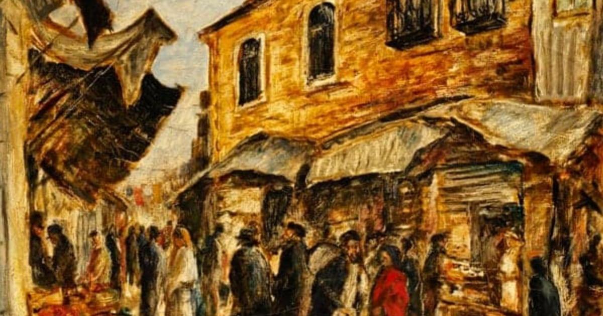 Painting imagining Jerusalem in east London, 20th century.