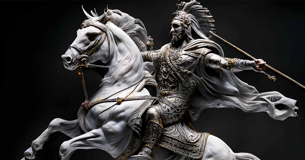 AI image of Scythian Nimrod the King of kings on a white warhorse, shooting an arrow. Source: John/Adobe Stock