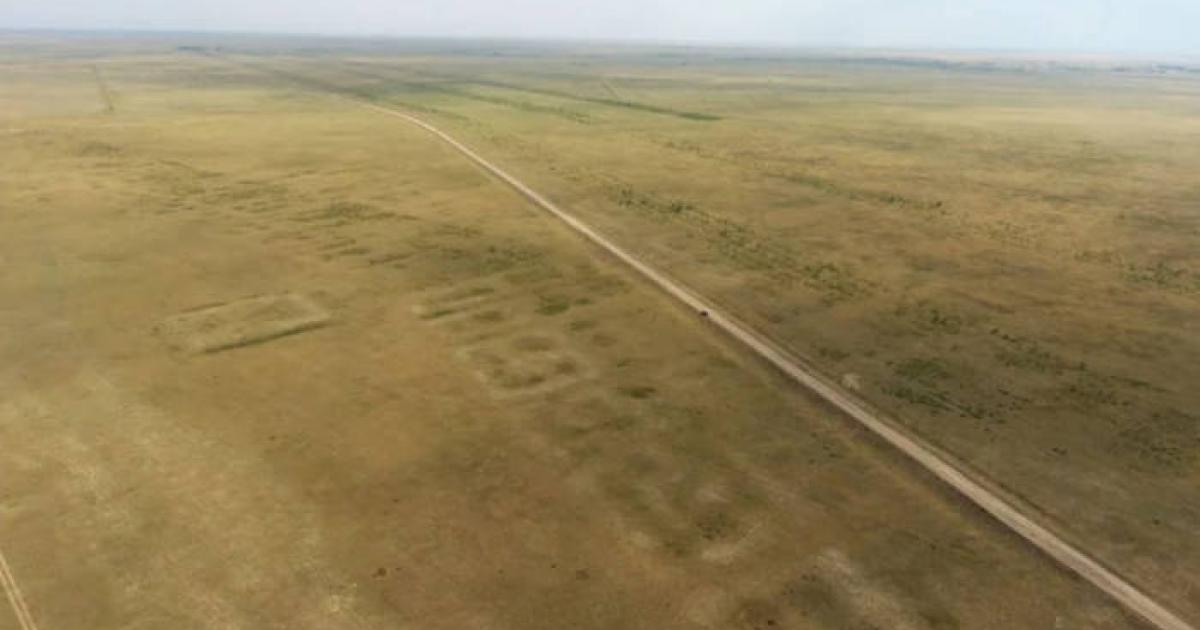 Aerial drone photograph of the archaeological site of Semiyarka looking from the south-east to the north-west.