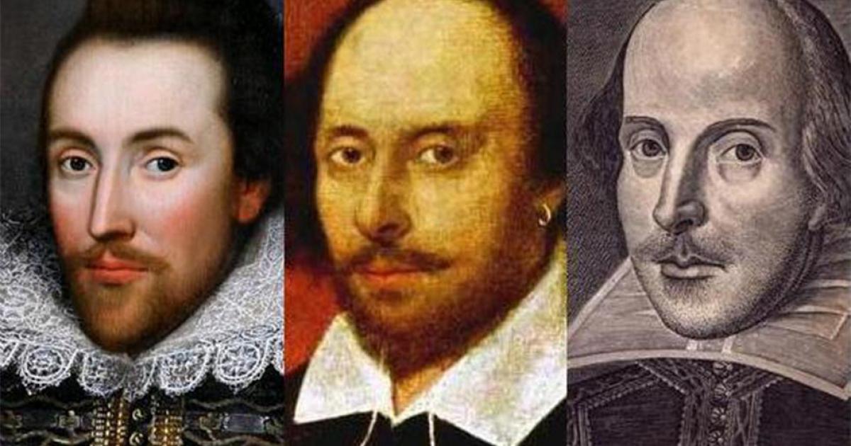 An image showing direct comparisons between the Shakespeare of the Cobbe Portrait, the Chandos Portrait and the Droeshout Engraving.            Source: Brice Stratford / Public domain