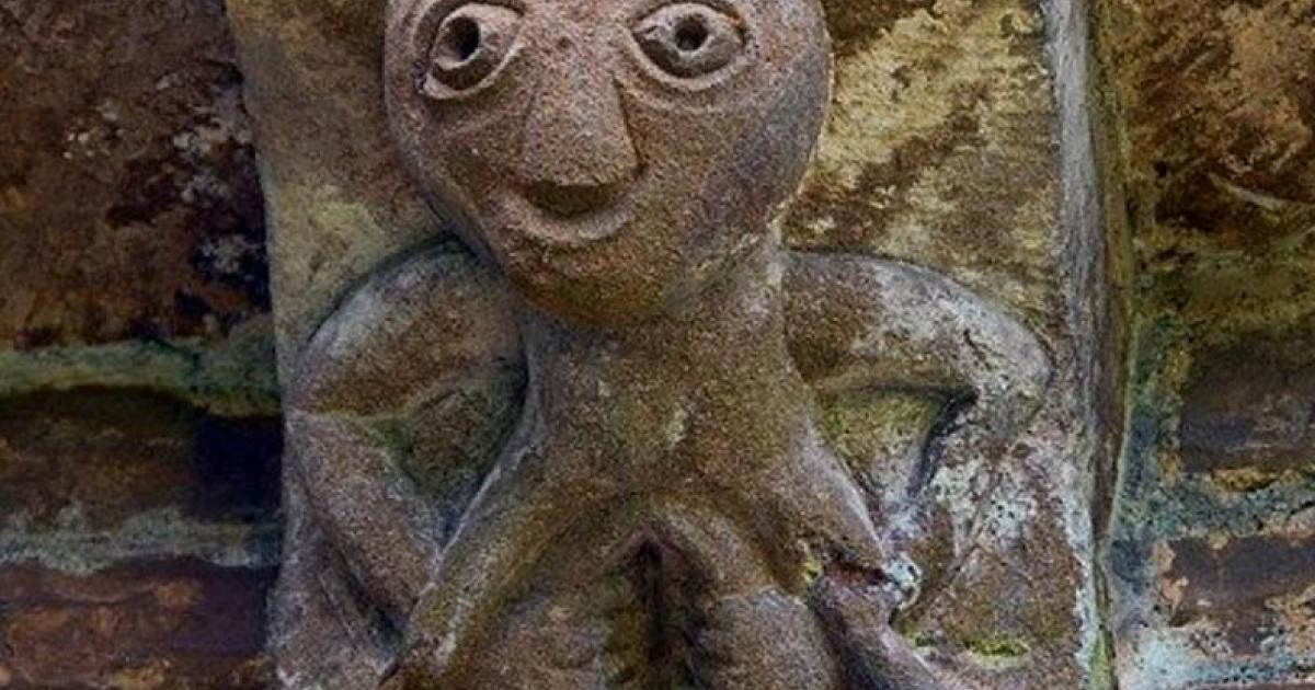 An example of a Sheela na gig, a carving of a naked woman with an exaggerated vulva. 