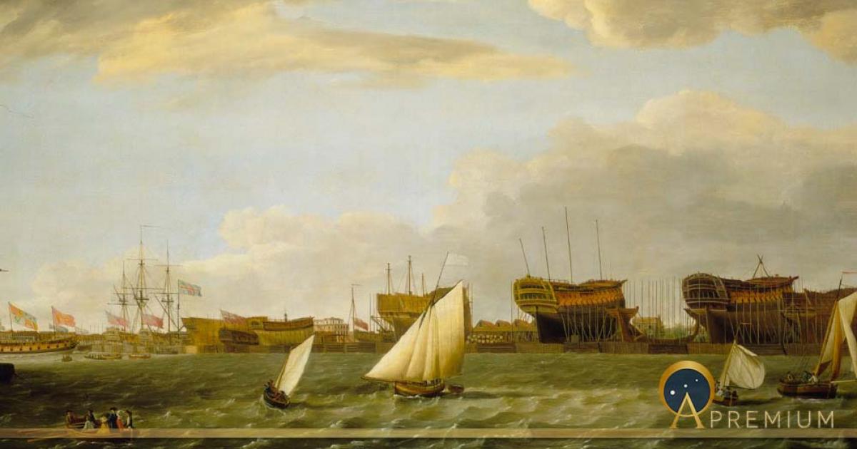 Blackwall Yard from the Thames by Francis Holman (1784) (Public Domain)