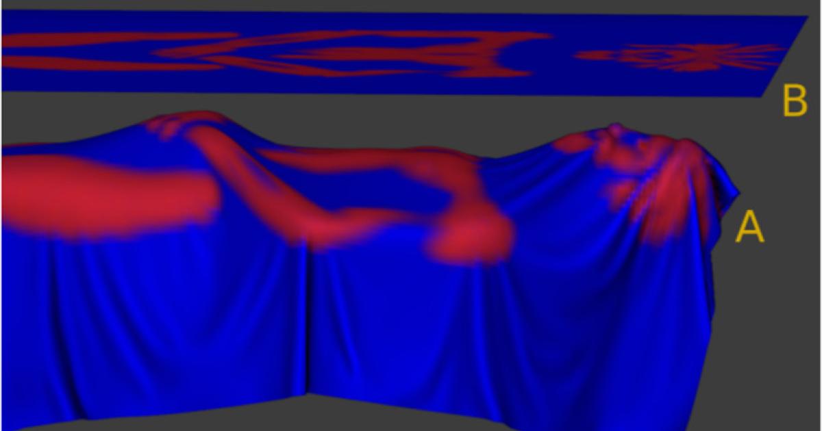 The imprint of the Shroud of Turin made on fabric by a shallow bas-relief. 