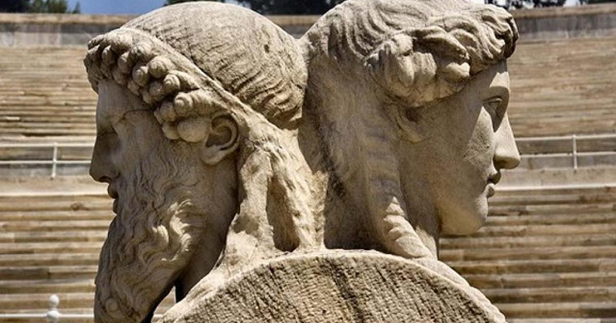 Double headed androgynous Herm statue, Athens. 