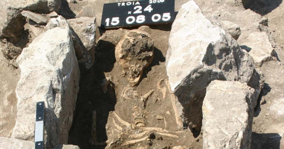 The skeleton of a woman who died 800 years ago on the outskirts of the ancient city of Troy in modern Turkey.