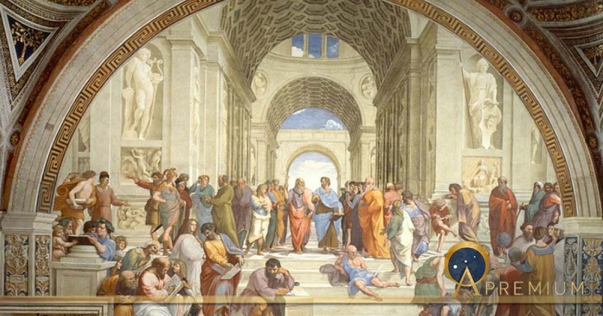 Plato and Aristotle in The School of Athens by Raffaello Sanzio da Urbino (Public Domain)