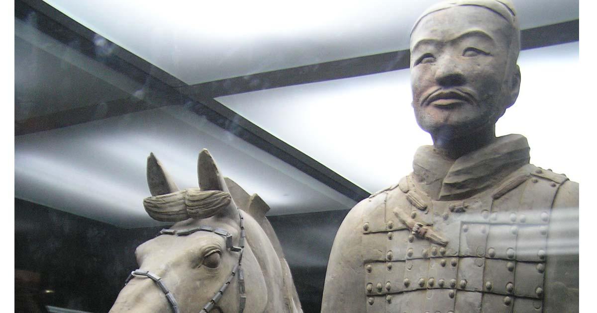 The terracotta warrior that was damaged whilst on loan to Franklin Institute in Pennsylvania. 
