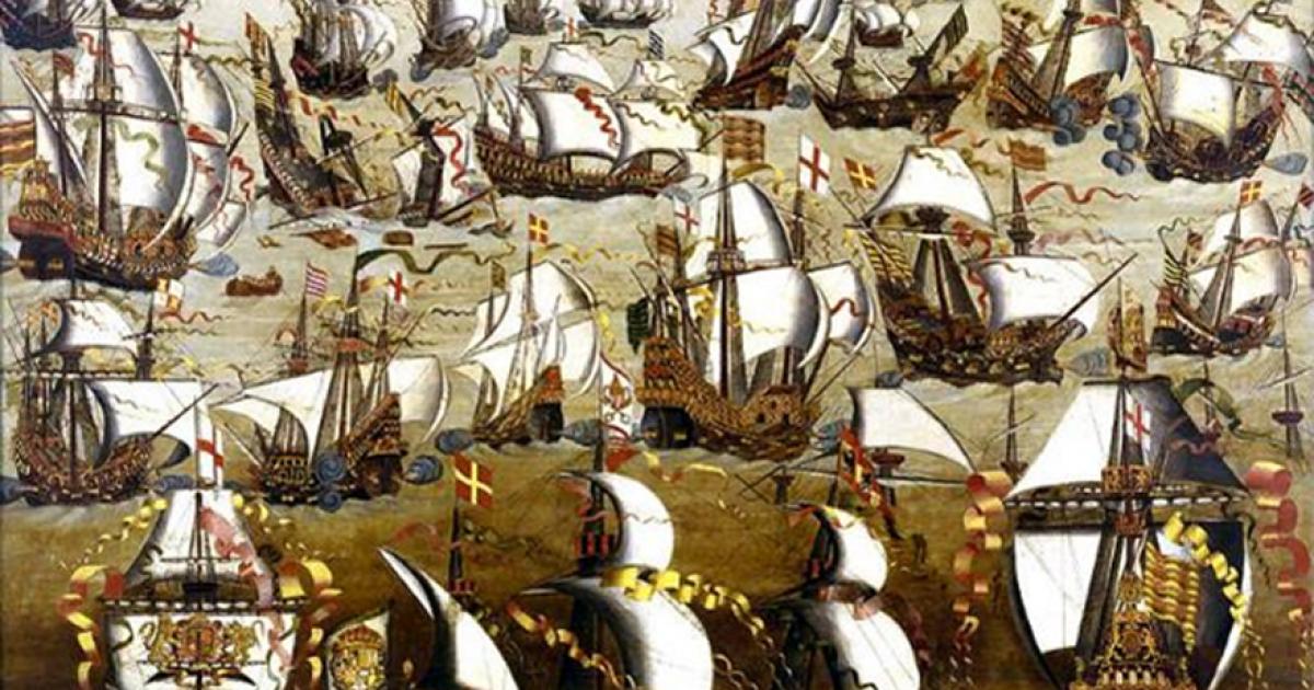 The Spanish Armada and English ships in August 1588, (unknown, 16th-century, English School) 