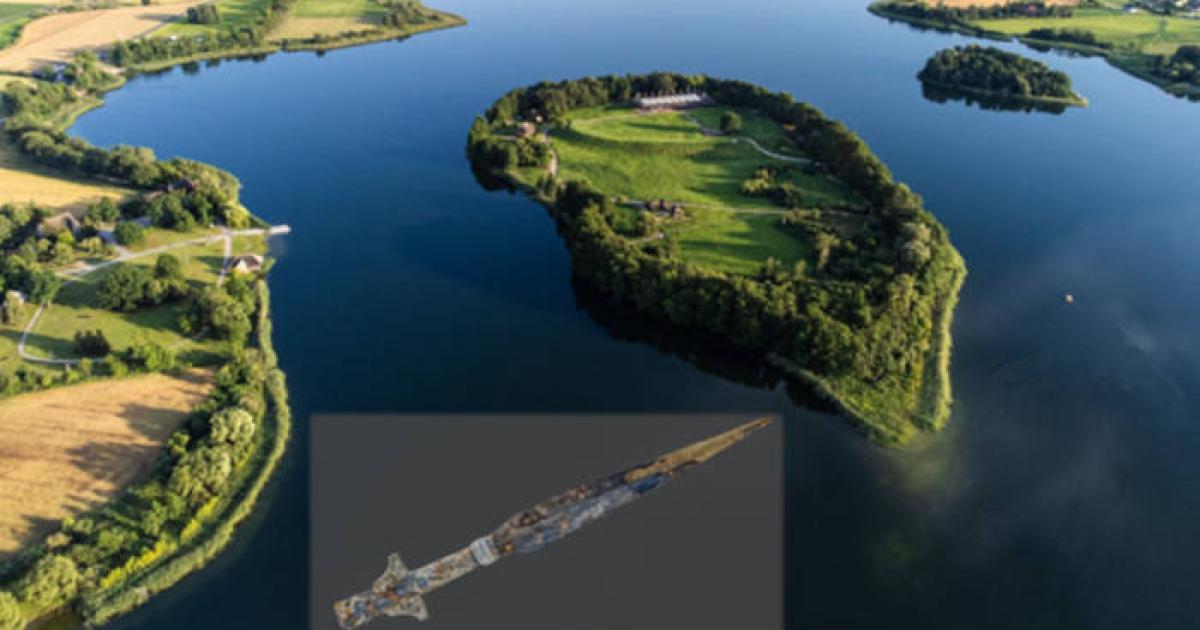 The island of Ostrów Lednicki, one of the main strongholds of Mieszko I and Bolesław the Brave. Inset; Ornately decorated spearhead.