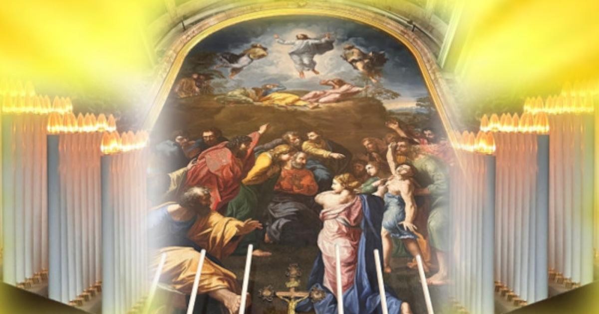 Altar of the Transfiguration of Jesus in Saint Peter’s Basilica, with artistic surrounding of candles added.