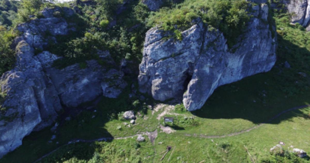 Aerial view of Stajnia Cave in Poland.