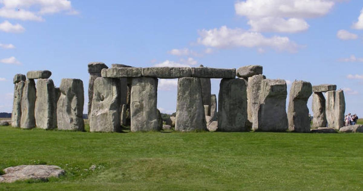 Stonehenge's iconic stone circle on Salisbury Plain on a clear day.