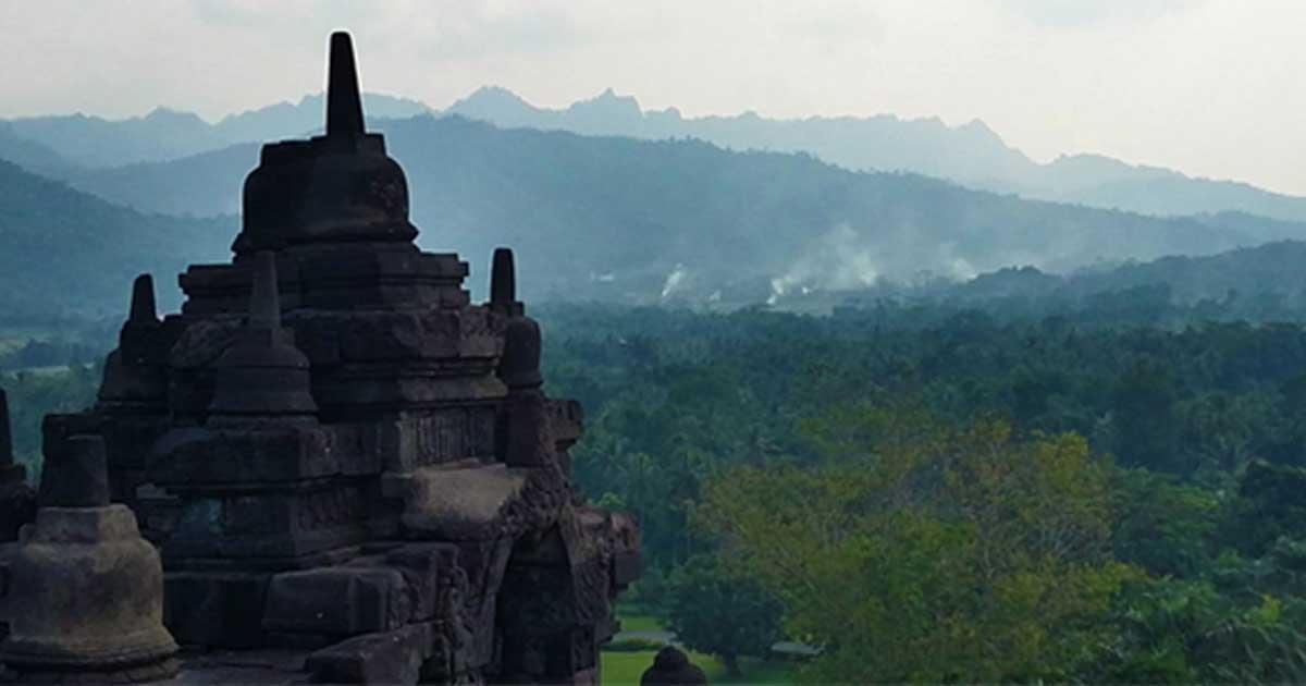 Borobudur Temple is surrounded by mountains nearby
