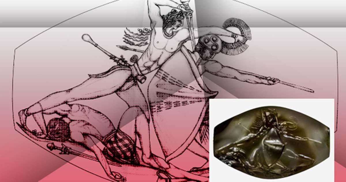 The tiny sealstone depicting warriors in battle measures just 1.4 inches across but contains incredible detail.