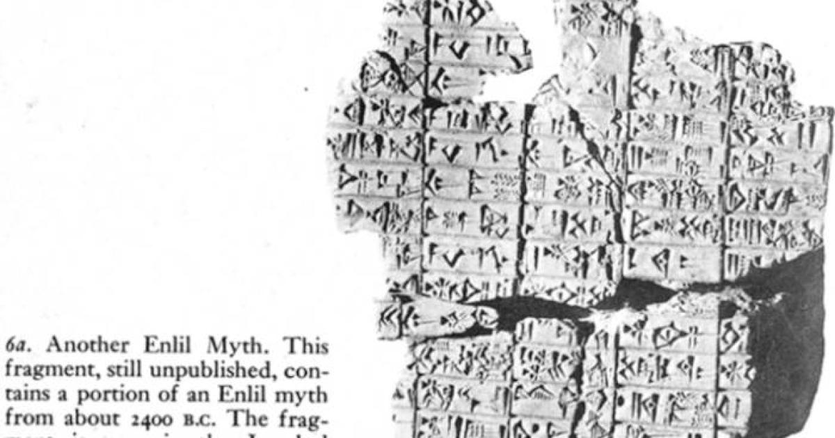 Photo of the Sumerian tablet and caption reproduced from Kramer, 1956.