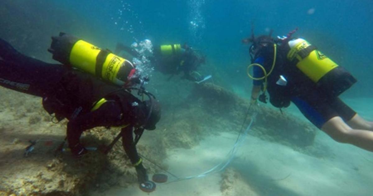Underwater archaeologists off the coast of Nabeul in northeastern Tunisia at the site of the ancient Roman city of Neapolis. 