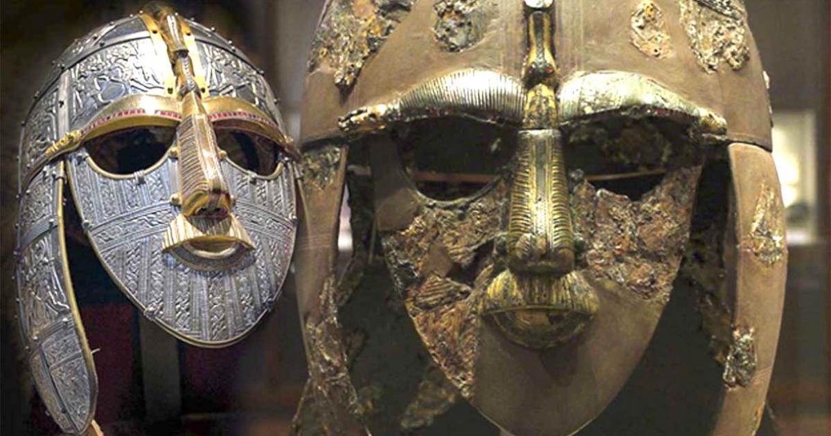 The Sutton Hoo movie that will tell the story of the famous Anglo-Saxon treasure is due to come out on Netflix soon. Right: A replica of the Sutton Hoo helmet produced for the British Museum by the Royal Armouries. (CC BY-SA 2.5). Left: The original Sutton Hoo helmet. (CC BY-SA 2.0)
