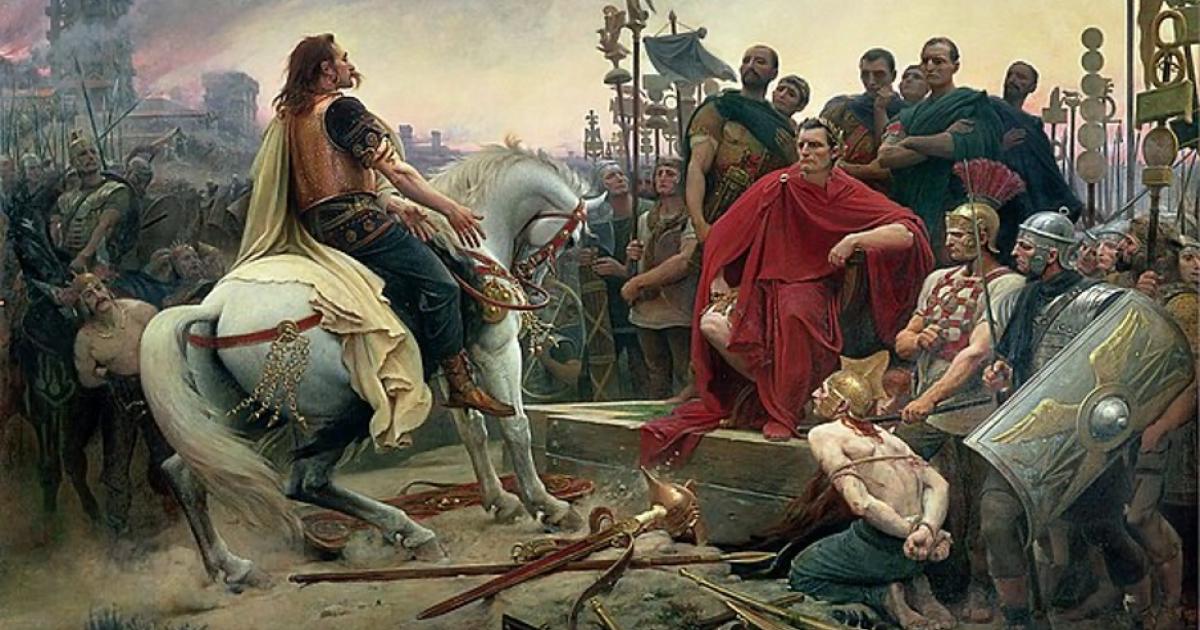 The Battle of Alesia. Vercingetorix Throws Down His Arms at the Feet of Julius Caesar.	