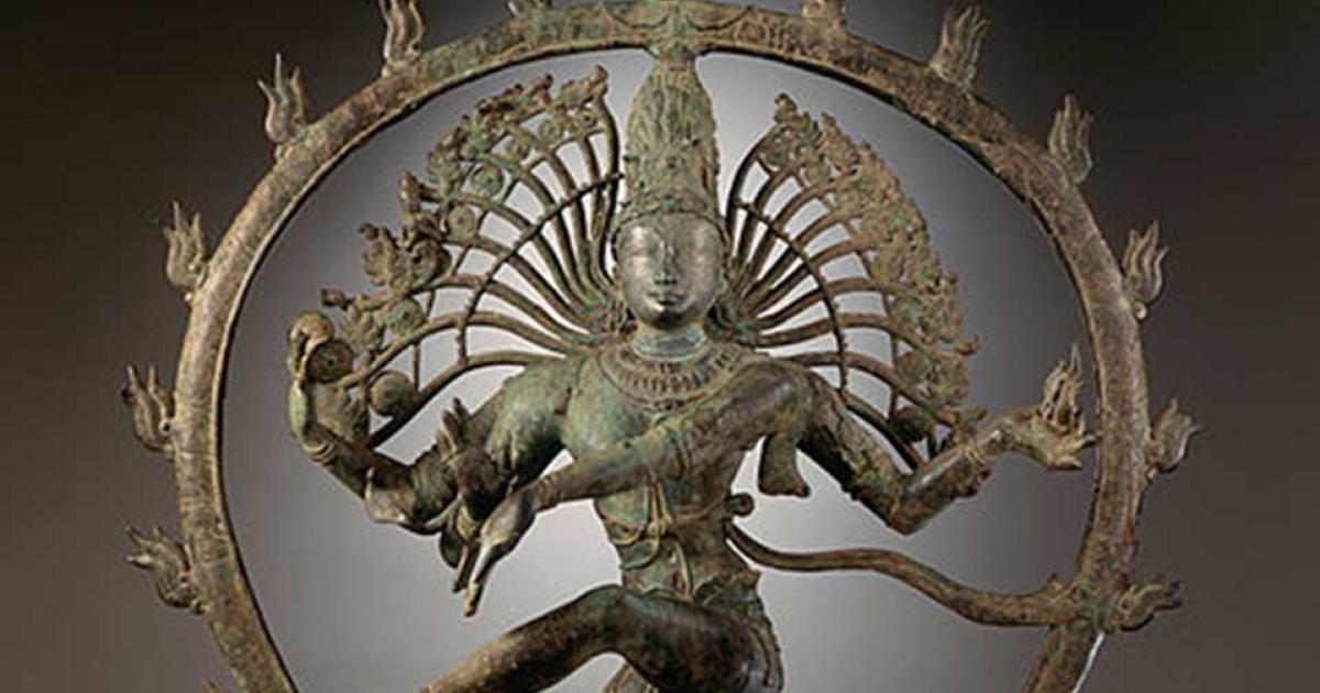 Detail of a bronze statue presenting Shiva as the Lord of Dance. Nataraja from Tamil Nadu, India. Chola Dynasty. 