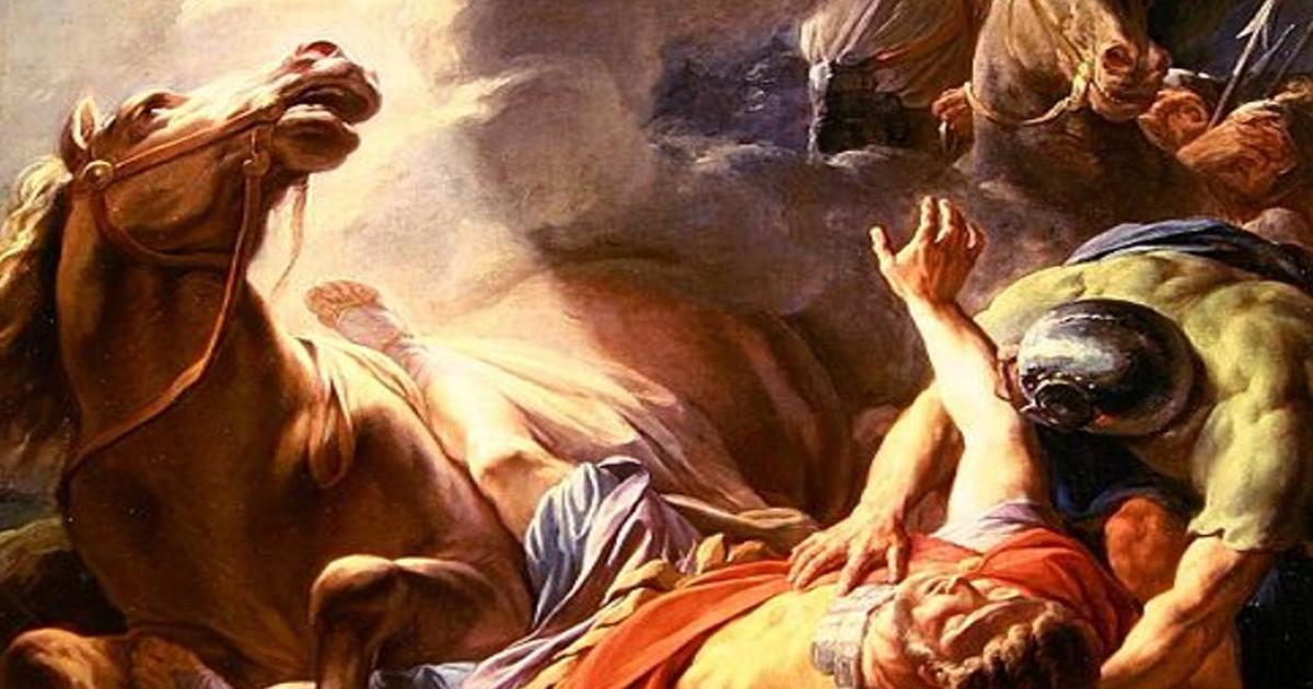 Detail, The Conversion of St. Paul. Paul and companions are knocked to the ground during the profound event.
