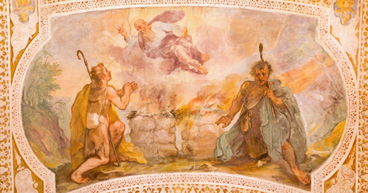 Sacrifices of Cain and Abel. Fresco from Chiesa di San Lorenzo in Palatio ad Sancta Sanctorum, Rome. 