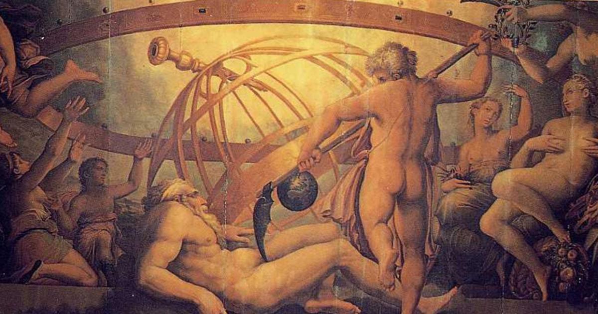 The Mutilation of Uranus by Saturn: fresco by Giorgio Vasari and Cristofano Gherardi, c. 1560 