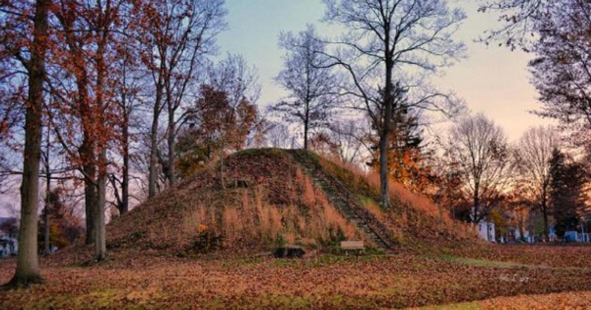 Example of an Adena mound in Mound Cemetery at Marietta Ohio. Unfortunately the Spearhead Mound was destroyed in 1940 for gravel operations.