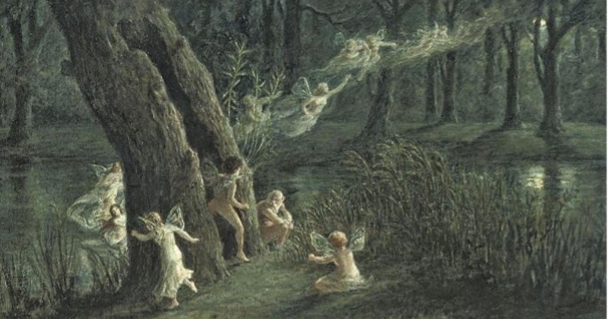 Woodland fairies dancing in the moonlight.