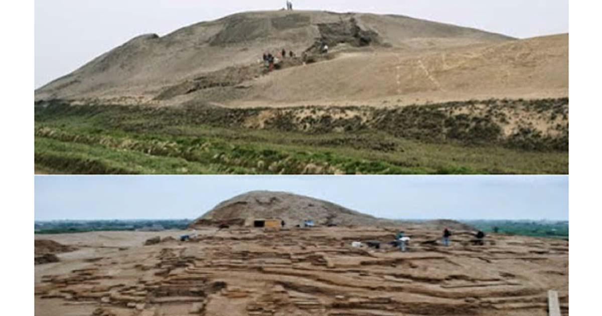 The site of Huaca Prieta, also called Chicama, in northern coastal Peru, located at the mouth of the Chicama River 